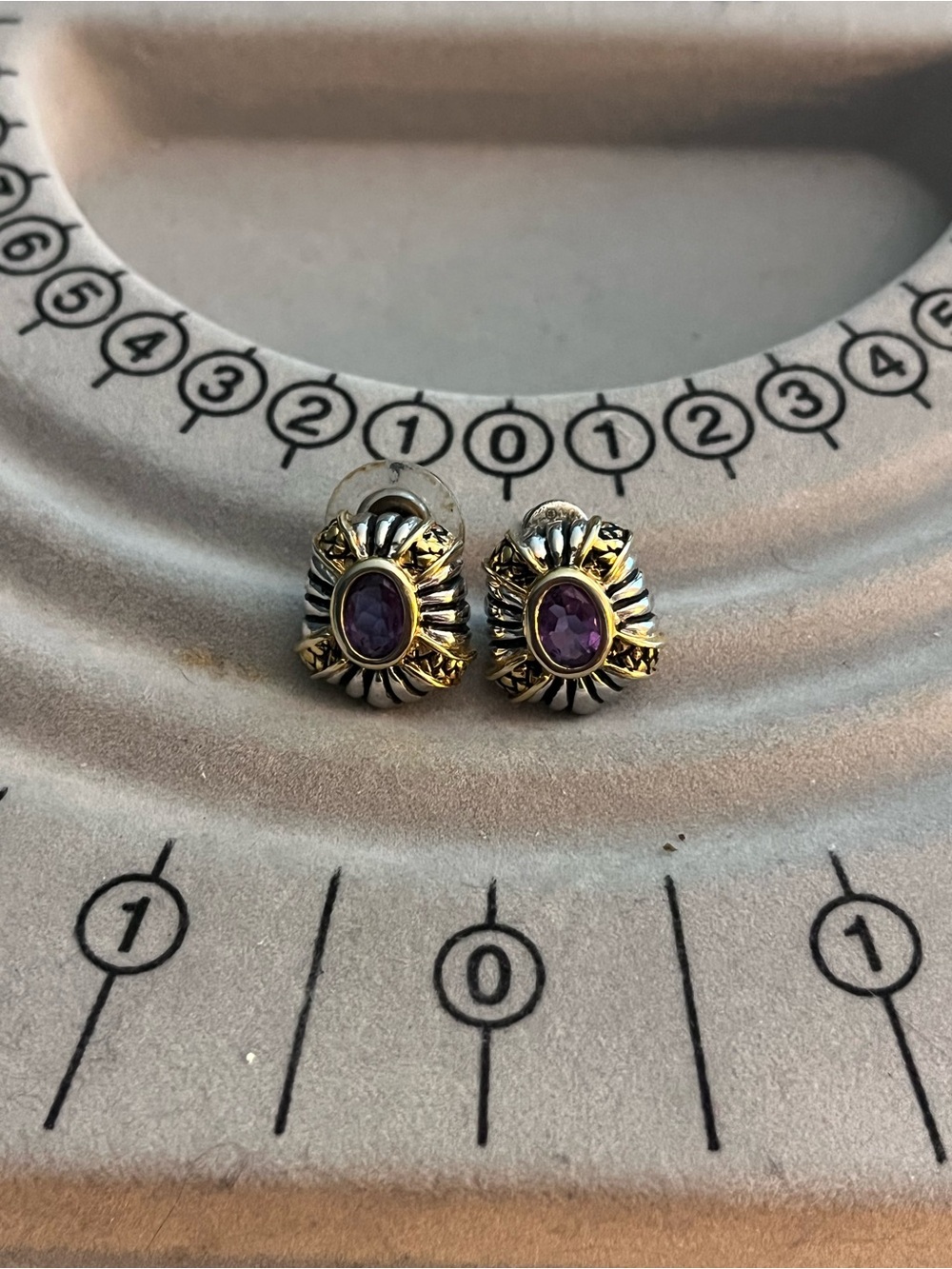 Samuel B. Sterling Silver Two-Tone Stud Earrings with Purple Stones
